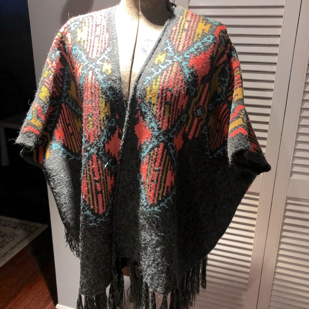 Paper Crane . Bohemian poncho bright colors. Size Medium.
